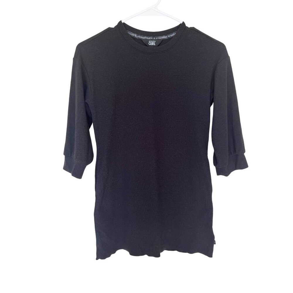 Athleta Girl Black 3/4 Sleeve Ribbed Knit Dress Size Small 7
